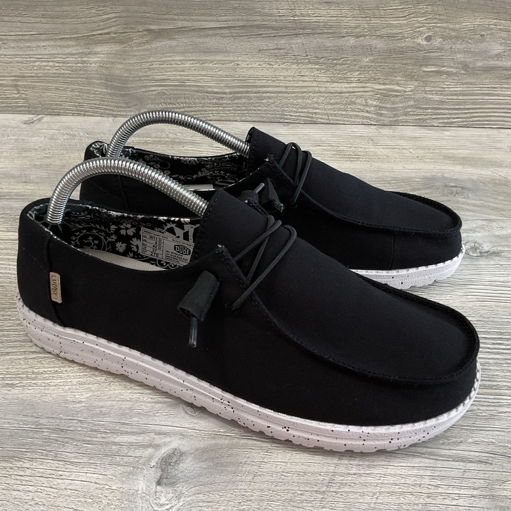 Hey Dude Wendy Black Odyssey Canvas Loafer Black/White Women's Size 11 D Wide